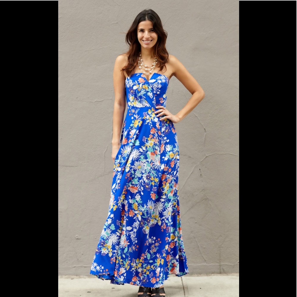 Yumi Kim Blue Floral Strapless Dress